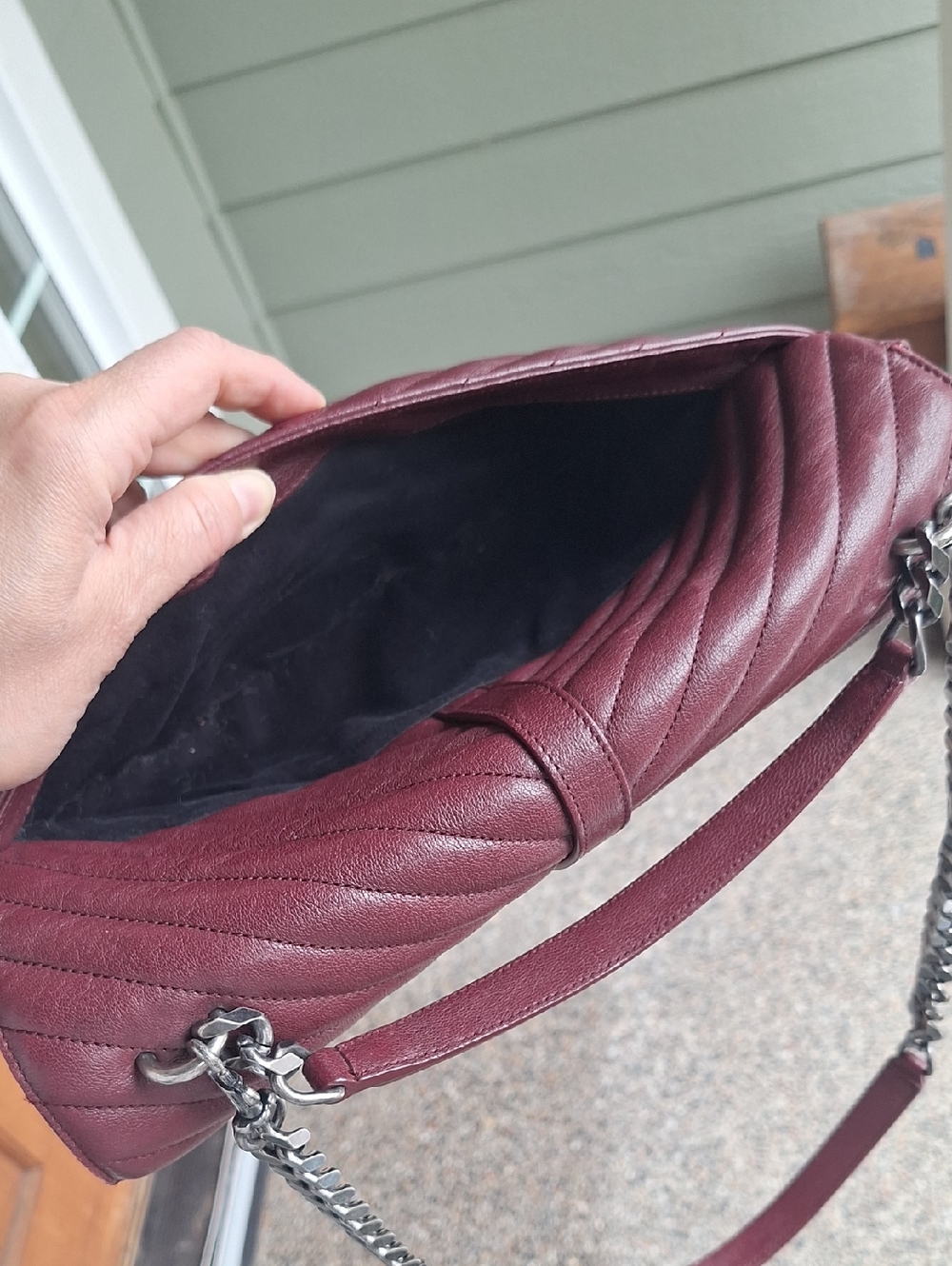 Saint Laurent YSL Chevron College Bag Burgundy Aged Black Hardware Large Size - Picture 10 of 16